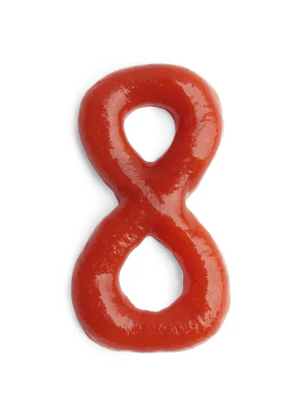 Número Oito Escrito Por Ketchup Fundo Branco — Fotografia de Stock