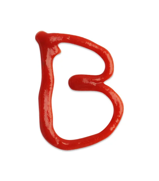 Carta Desenhada Por Ketchup Sobre Fundo Branco — Fotografia de Stock