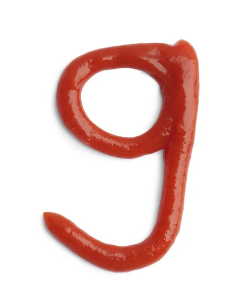 Numer Dziewięć Napisany Przez Ketchup Białym Tle — Zdjęcie stockowe