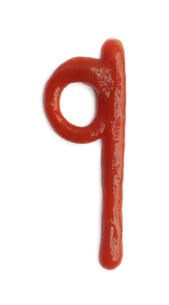 字母Q由白色底色的番茄酱绘制 — 图库照片