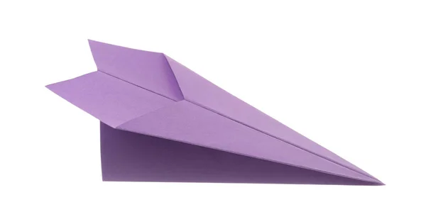 Yapımı Mor Kağıt Uçak Beyaza Izole Edilmiş — Stok fotoğraf