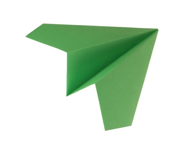 Handgemaakt Groen Papier Vliegtuig Geïsoleerd Wit — Stockfoto