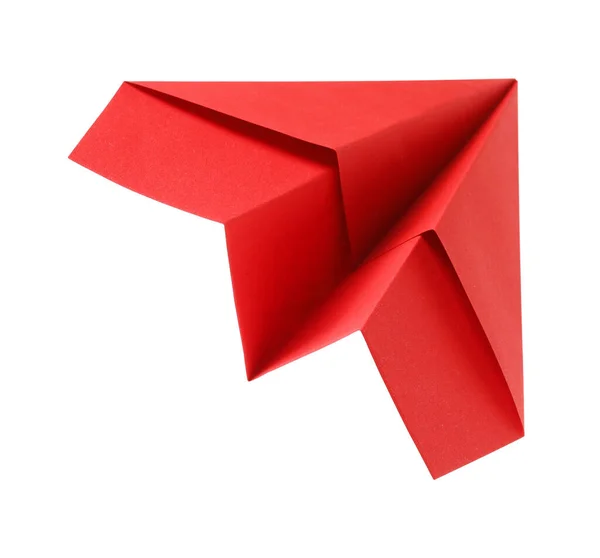 白色隔离的手工红纸飞机 — 图库照片