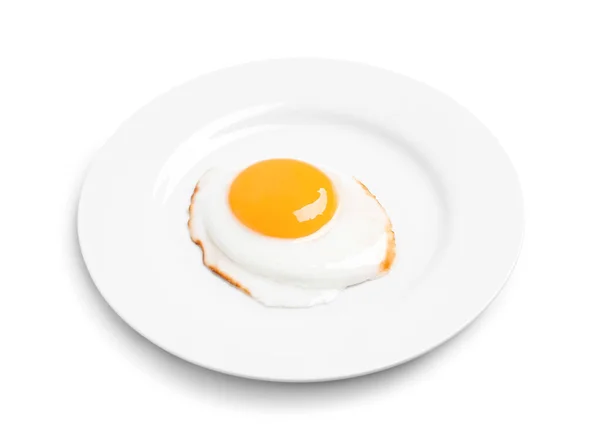 Plate Delicious Fried Egg Isolated White — Stock Photo, Image