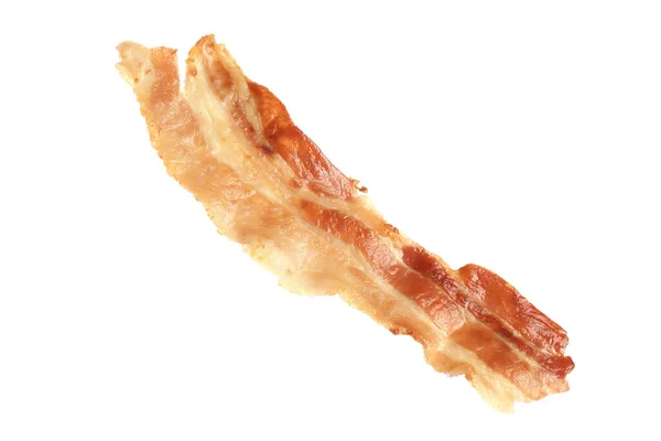 Skiva Välsmakande Stekt Bacon Isolerad Vitt — Stockfoto