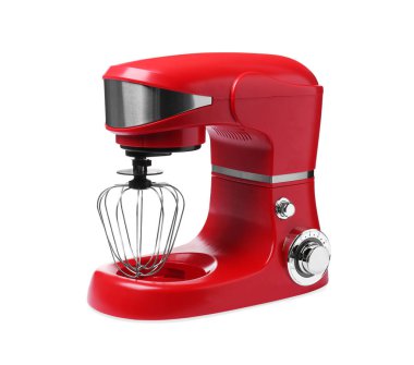 Modern red stand mixer isolated on white