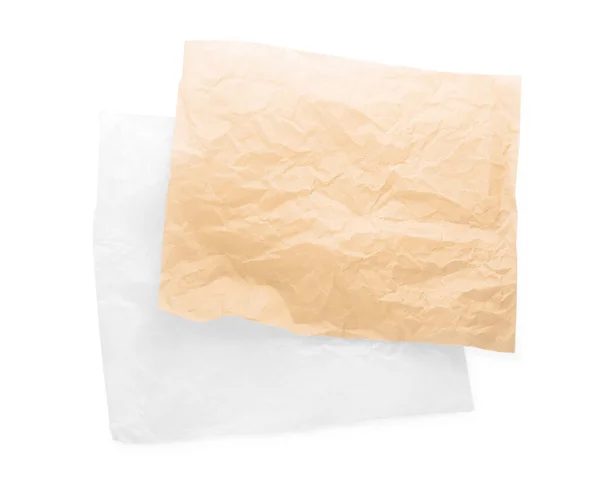 Beyaz Zemin Üzerinde Buruşuk Kağıt Çarşaflar Üst Görünüm — Stok fotoğraf