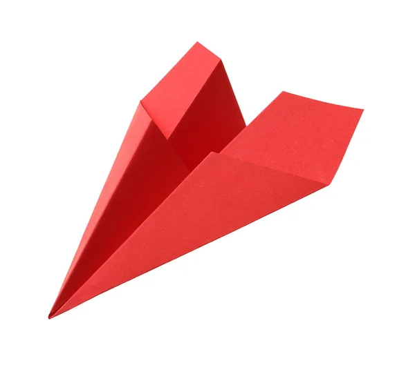 Yapımı Kırmızı Kağıt Uçak Beyaza Izole Edilmiş — Stok fotoğraf