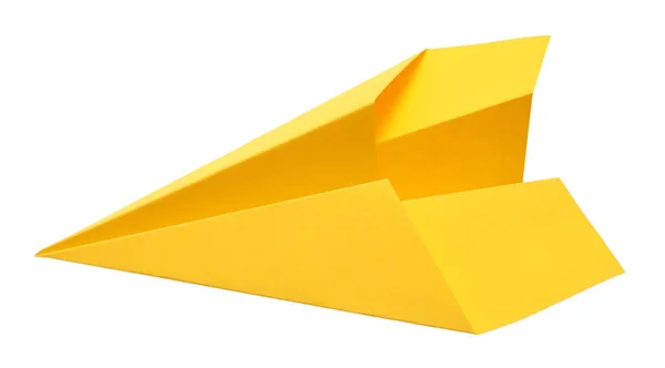 Handgemaakt Geel Papier Vliegtuig Geïsoleerd Wit — Stockfoto