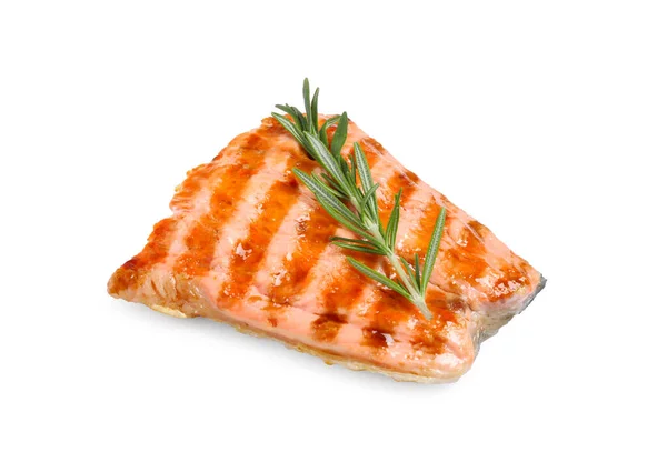 Tasty Grilled Salmon Rosemary White Background — Stock Photo, Image