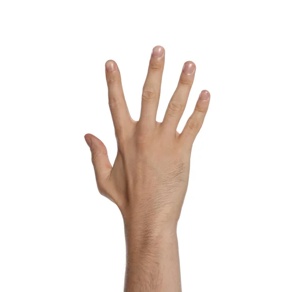 Homem Fundo Branco Close Mão — Fotografia de Stock