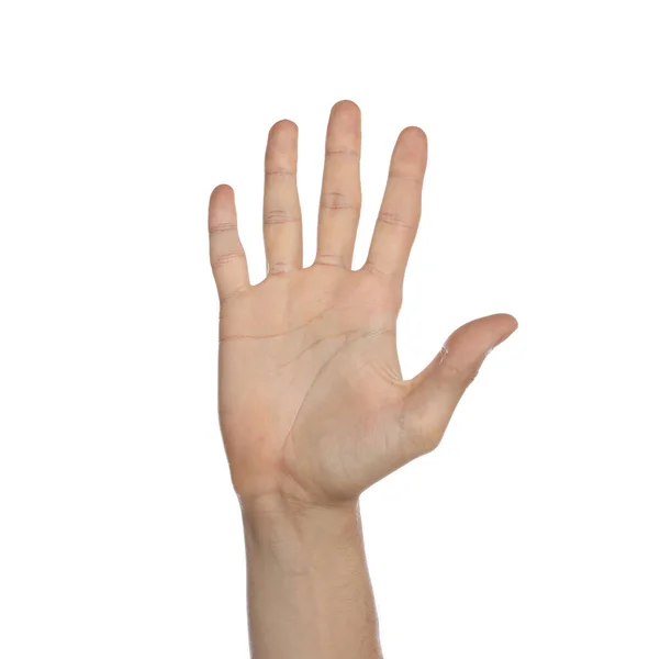 Mężczyzna Białym Tle Zbliżenie Dłoni — Zdjęcie stockowe