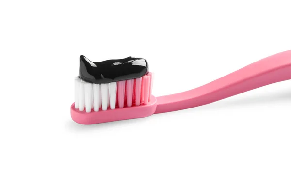 Brush Charcoal Toothpaste Isolated White — Stock Photo, Image