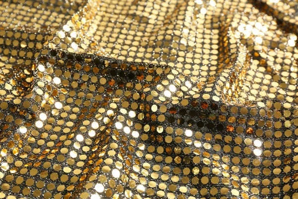 Detailní Pohled Zlatý Lesklý Flitr Tkaniny Jako Pozadí — Stock fotografie