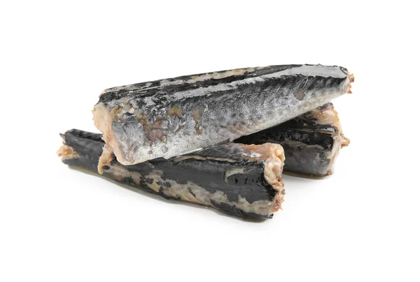 Köstliche Makrelenfilets Dosen Auf Weißem Hintergrund — Stockfoto