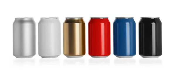 Set Aluminum Cans Drinks White Background — Stock Photo, Image