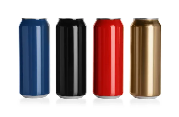 Set Aluminum Cans Drinks White Background — Stock Photo, Image
