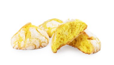 Tasty homemade lemon cookies on white background
