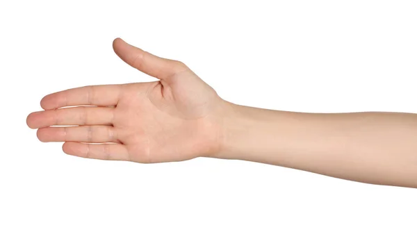 Γυναίκα Κρατώντας Χέρι Λευκό Φόντο Closeup — Φωτογραφία Αρχείου
