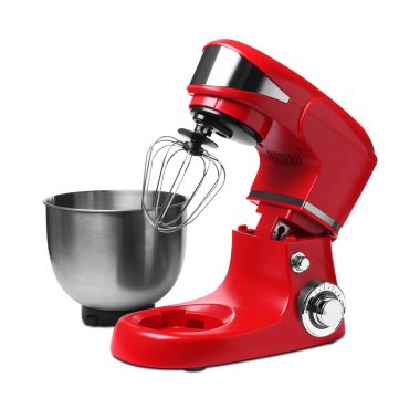 Modern red stand mixer isolated on white