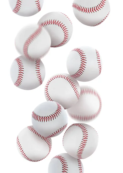 Birçok Beyzbol Topu Beyaz Arka Plana Düşüyor — Stok fotoğraf