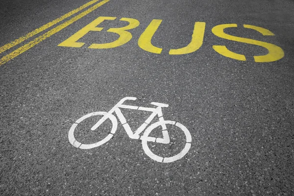 Aszfaltra Festett Kerékpár Buszsávtáblák — Stock Fotó