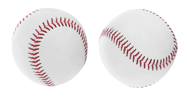 Duas Novas Bolas Beisebol Fundo Branco — Fotografia de Stock