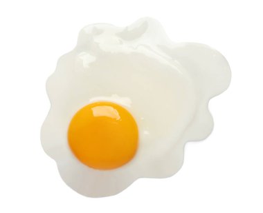Lezzetli kızarmış tavuk yumurtası, beyazda izole, üst manzara.