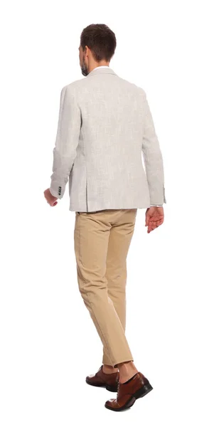 Man Stylish Outfit Walking White Background — Stock Photo, Image