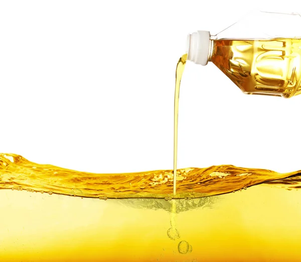 Pouring Cooking Oil Bottle White Background — Stock Photo, Image