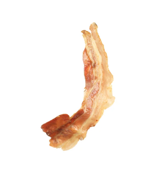 Fatia Bacon Frito Saboroso Isolado Branco — Fotografia de Stock