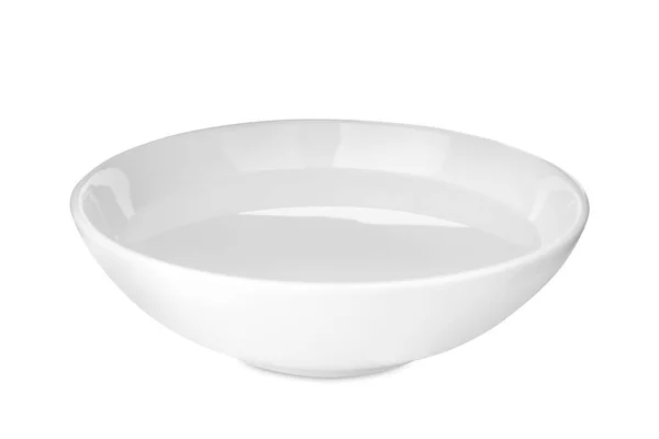 Ceramiczna Miska Pełna Wody Odizolowana Biało — Zdjęcie stockowe