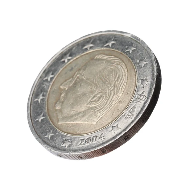 Λαμπερό Κέρμα Ευρώ Απομονωμένο Λευκή Πίσω Όψη — Φωτογραφία Αρχείου