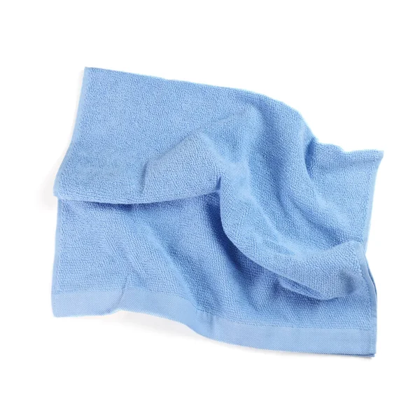 Jasnoniebieski Miękki Ręcznik Frotte Izolowany Białym Widok Góry — Zdjęcie stockowe