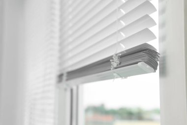 Closeup view of stylish horizontal window blinds