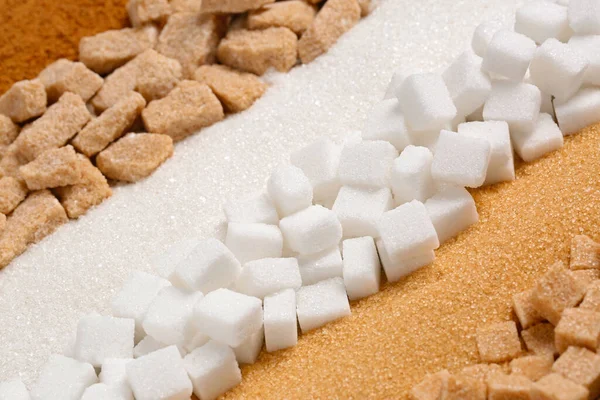 Diferentes Tipos Azúcar Como Fondo Primer Plano — Foto de Stock