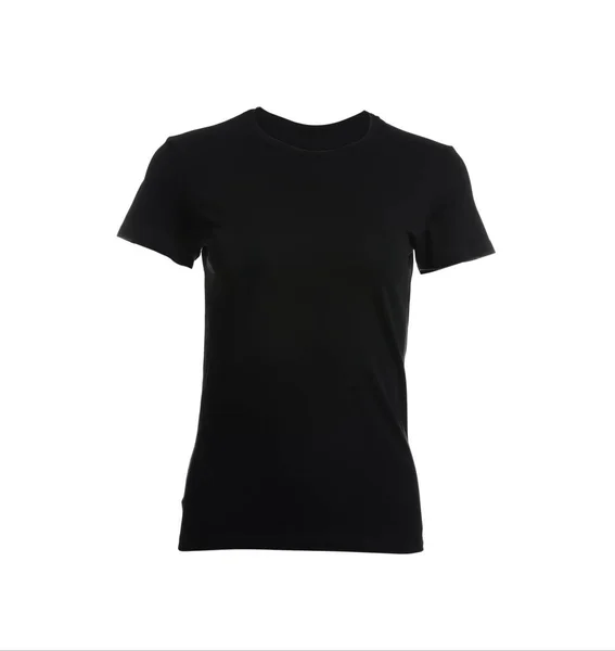 Snygg Svart Kvinnors Shirt Isolerad Vitt Mockup För Design — Stockfoto