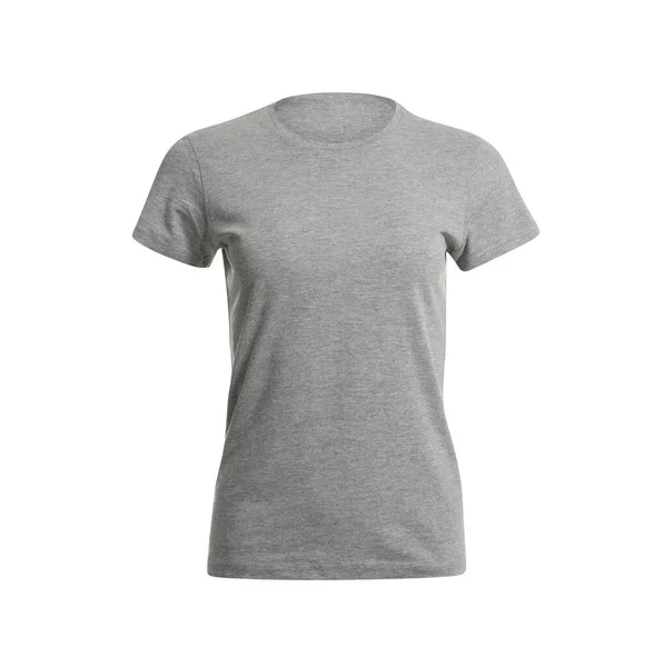 Stijlvol Grijs Dames Shirt Geïsoleerd Wit Mockup Voor Ontwerp — Stockfoto