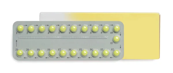 Pillola Anticoncezionale Sfondo Bianco Vista Dall Alto — Foto Stock