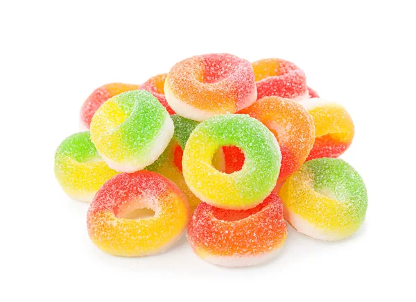 Stapel Smakelijke Kleurrijke Gelei Snoepjes Witte Achtergrond — Stockfoto