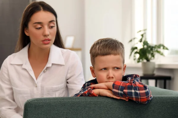 Psychologist Working Unhappy Little Boy Office Mental Health Problems — Zdjęcie stockowe