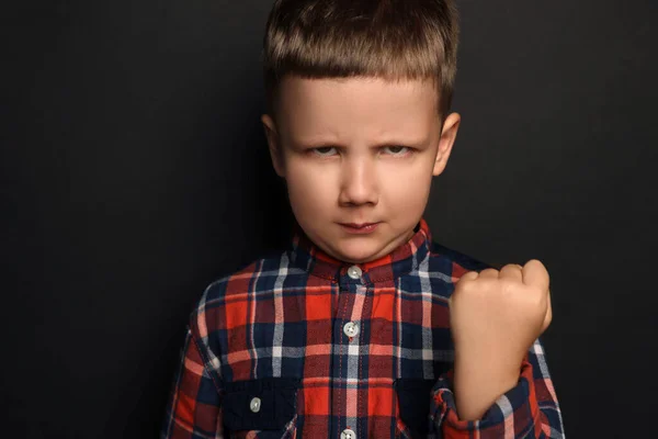 Angry Little Boy Black Background Aggressive Behavior — 스톡 사진