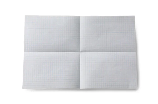 Checkered Sheet Paper Creases White Background Top View — Stock Photo, Image