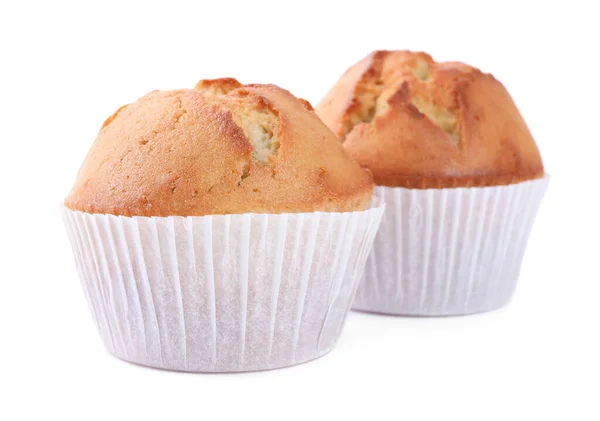 Leckere Muffins Pappbechern Auf Weißem Hintergrund — Stockfoto