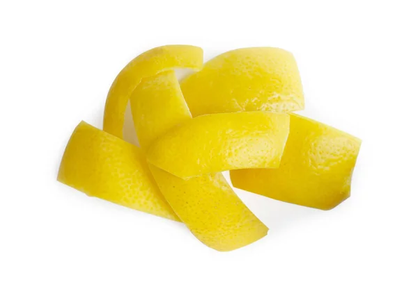 Beyaz Arka Planda Taze Limon Kabukları Üst Manzara Citrus Lezzeti — Stok fotoğraf