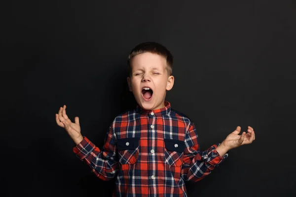 Angry Little Boy Screaming Black Background Aggressive Behavior — Photo