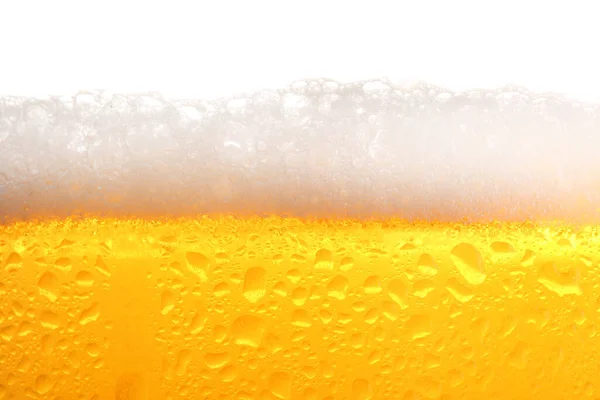 Glass Tasty Cold Beer Foam Condensation Drops White Background Closeup — Zdjęcie stockowe