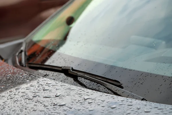 Auto Wissers Water Druppels Voorruit Glas Close — Stockfoto
