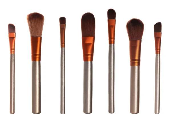 Set Con Diferentes Pinceles Maquillaje Para Aplicar Productos Cosméticos Sobre — Foto de Stock
