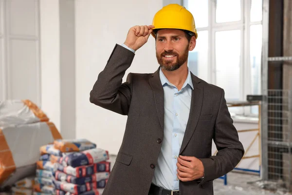 Portrait Professional Engineer Hard Hat Indoors — Stockfoto